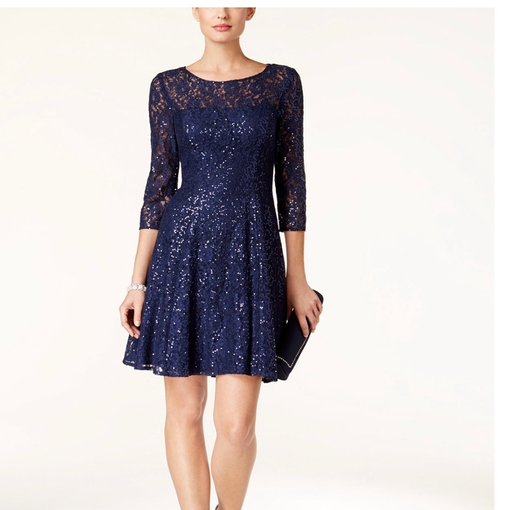SLNY Navy Lace Dress